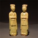 A pair of Straw Glazed Pottery Figures