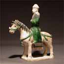 A Green Glazed Pottery Horse with Rider 