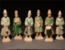 Six Green Glazed Pottery Musicians 