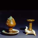An Amber and Green-Glazed Pottery Incense Burner and Lamp Stand