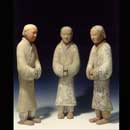 Three Painted Grey Earthenware Figures