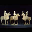 Three Painted Pottery Horses with Riders