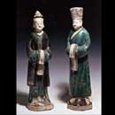 A Pair of Blue-Glazed Pottery Figures of a Couple