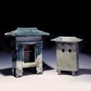 Two Green-Glazed Pottery Figures of Granaries