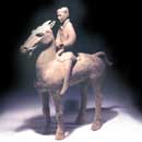 A Grey Earthenware Horse with Rider