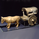 A Rare Painted Grey Pottery Figures of an Ox and Cart